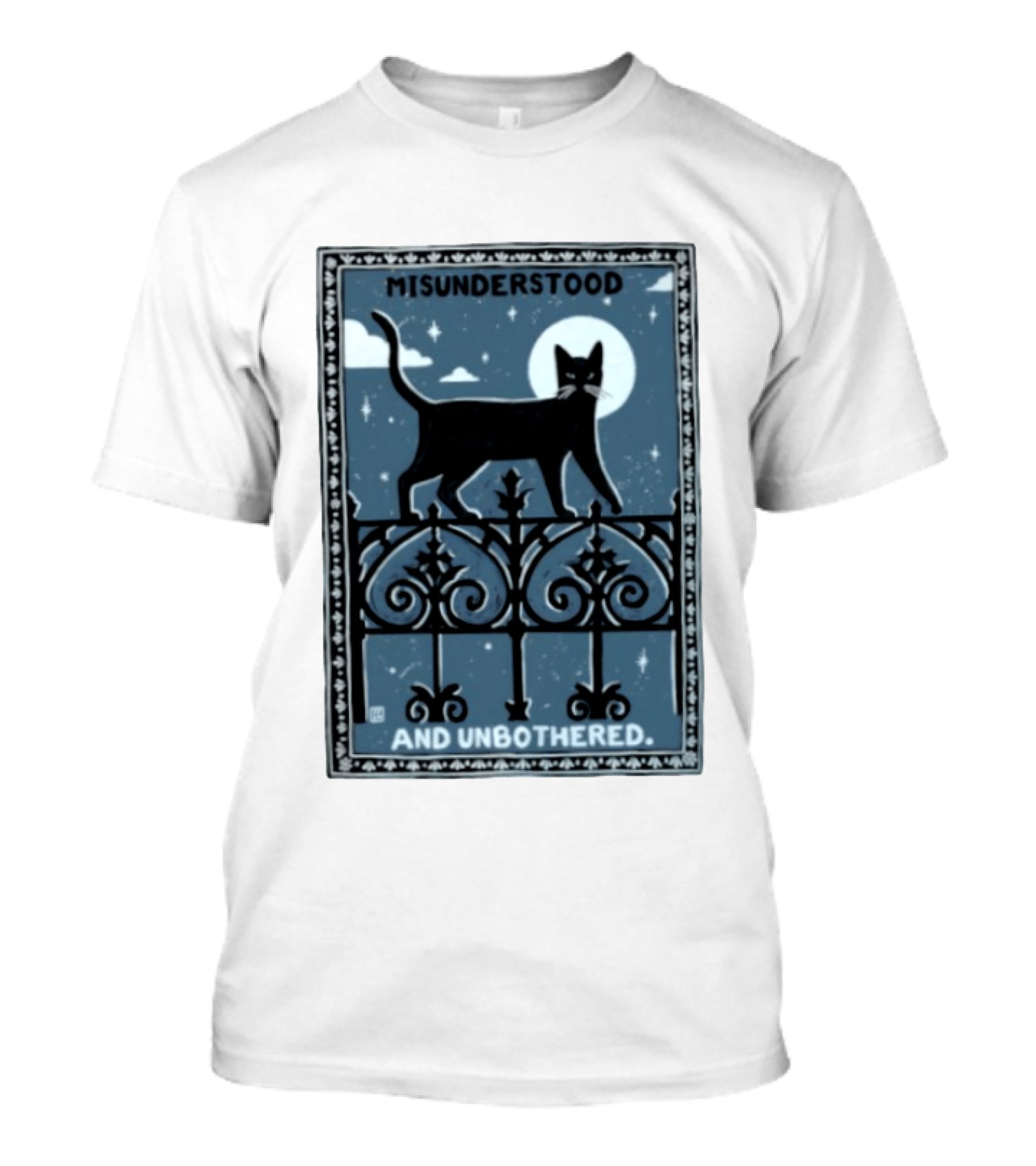 Misunderstood Black Cat Unbothered Full Moon Night Sky T-Shirt