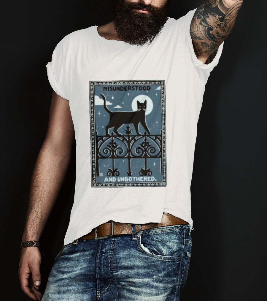 Misunderstood Black Cat Unbothered Full Moon Night Sky T-Shirt