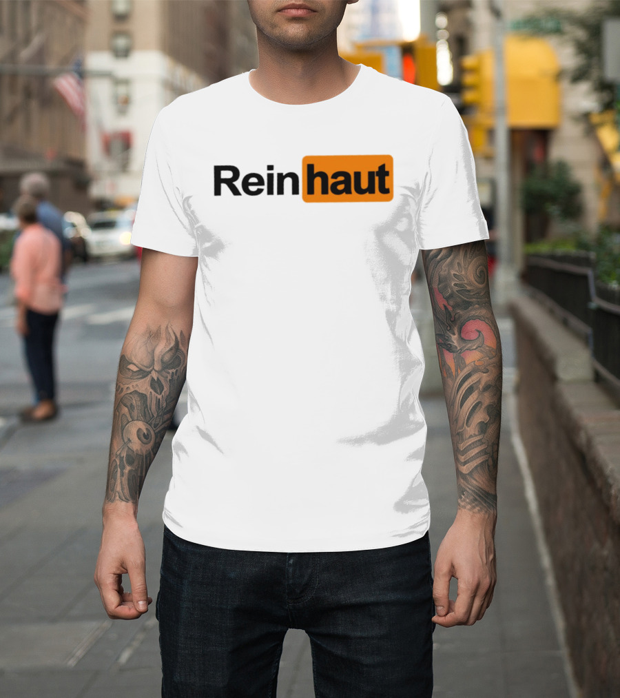 Reinhaut Bold Black And Orange Text Logo Fashion T-Shirt