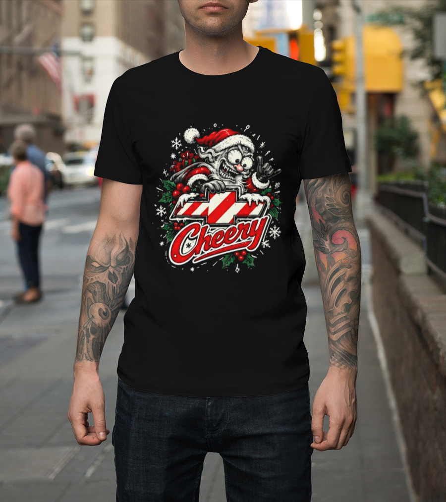 Chevrolet Cheery Crazy Santa Christmas Snowflakes Holly Chevy Lovers T-Shirt