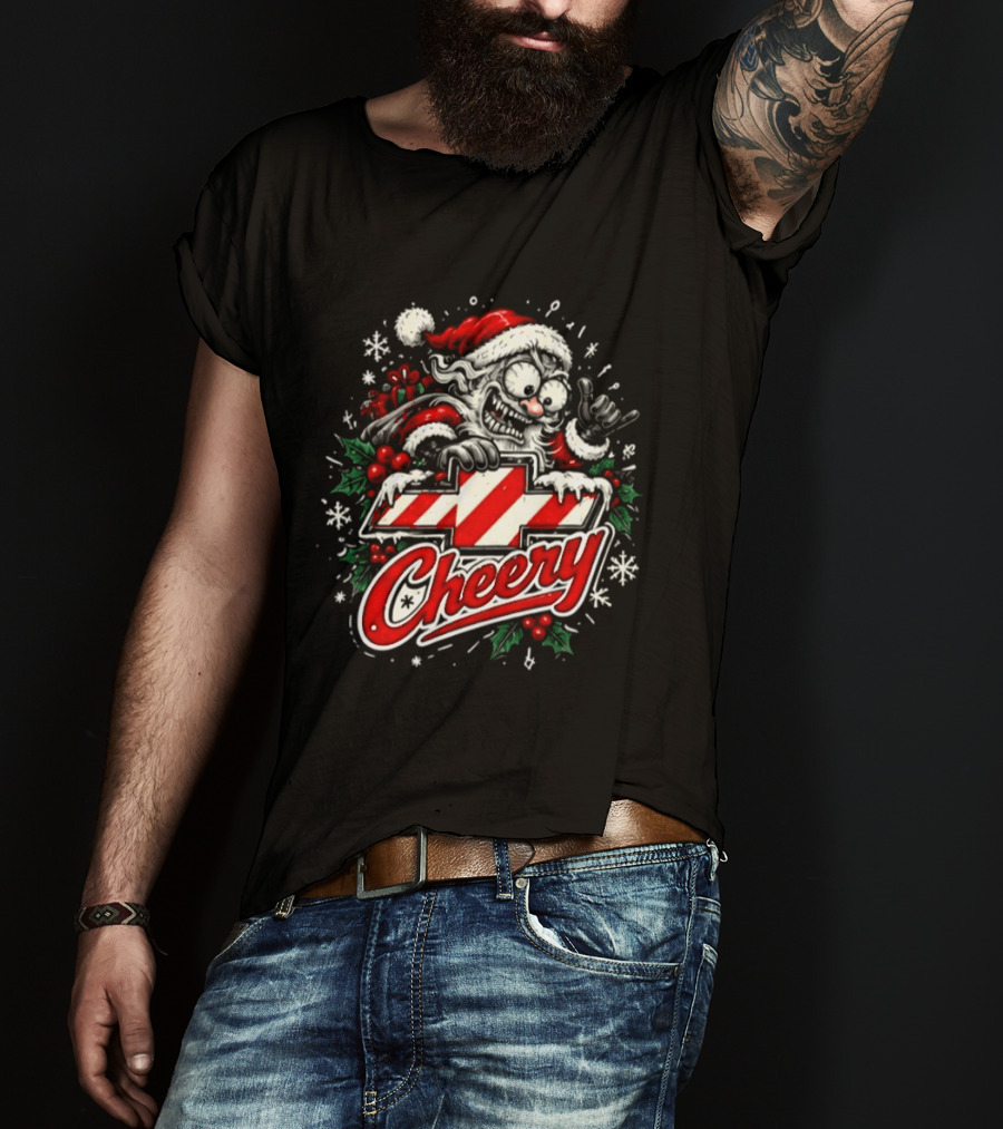 Chevrolet Cheery Crazy Santa Christmas Snowflakes Holly Chevy Lovers T-Shirt