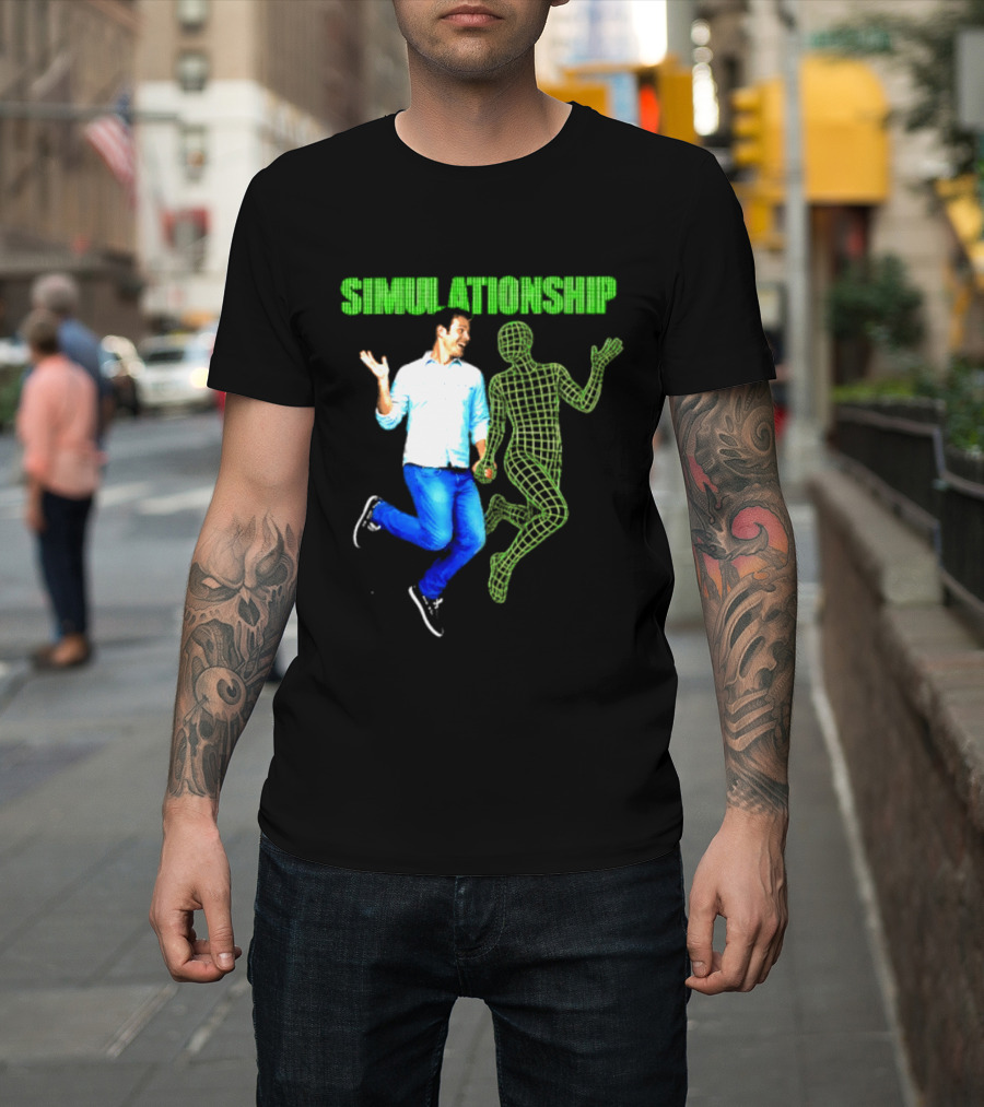 Simulationship Simulation Glitch Digital Jumping Man And Wireframe Figure T-Shirt
