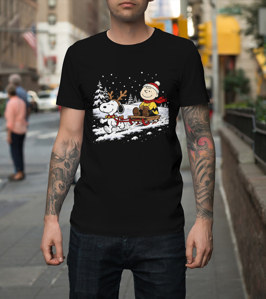 Snoopy Reindeer Christmas Sleigh Ride With Charlie Brown For Peanuts And Winter Lovers T-Shirt