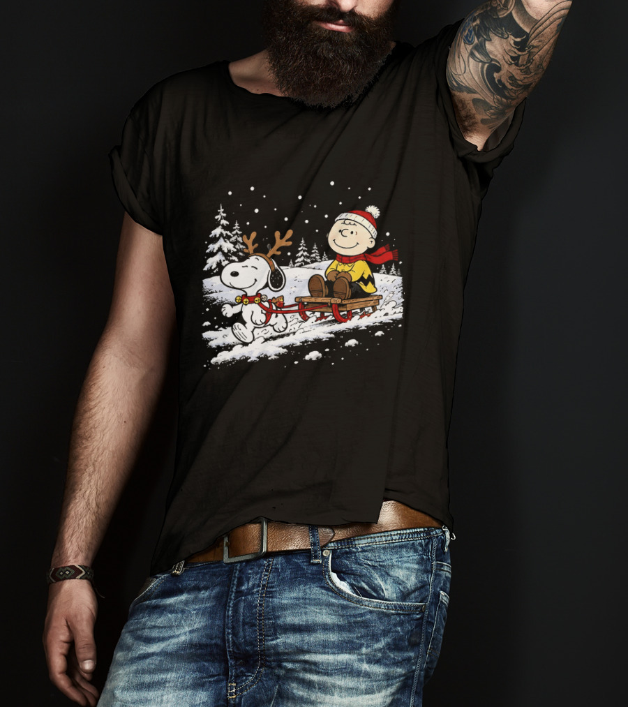 Snoopy Reindeer Christmas Sleigh Ride With Charlie Brown For Peanuts And Winter Lovers T-Shirt