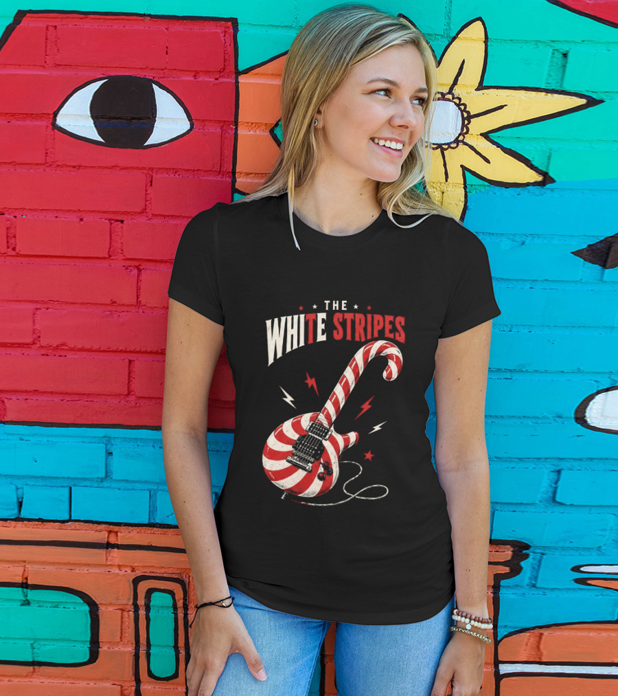 The White Stripes Candy Cane Christmas Guitar Rock Themes T-Shirt