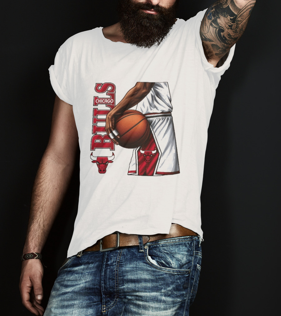 Chicago Bulls Basketball Team Player Holding Ball Iconic Sports Uniform T-Shirt