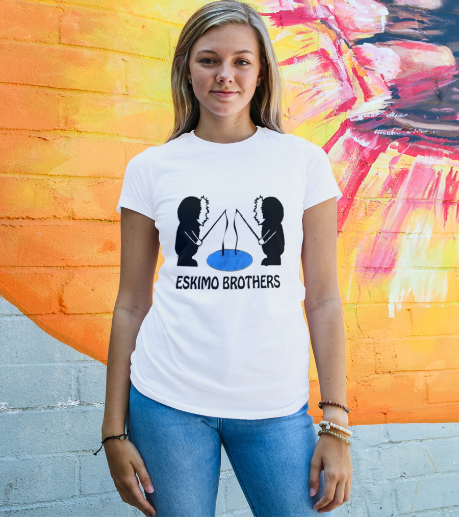 Eskimo Brothers Ice Fishing Duo With Hole And Rods T-Shirt