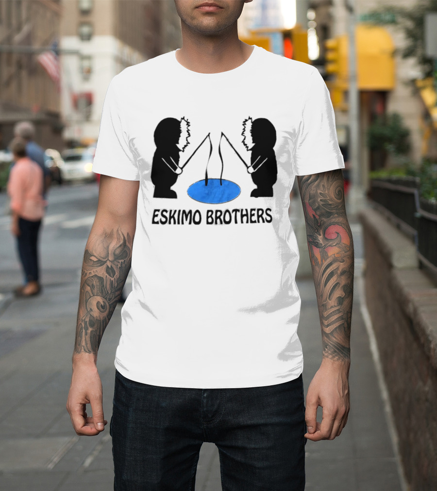 Eskimo Brothers Ice Fishing Duo With Hole And Rods T-Shirt