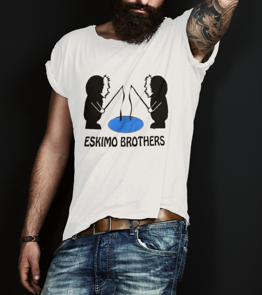 Eskimo Brothers Ice Fishing Duo With Hole And Rods T-Shirt