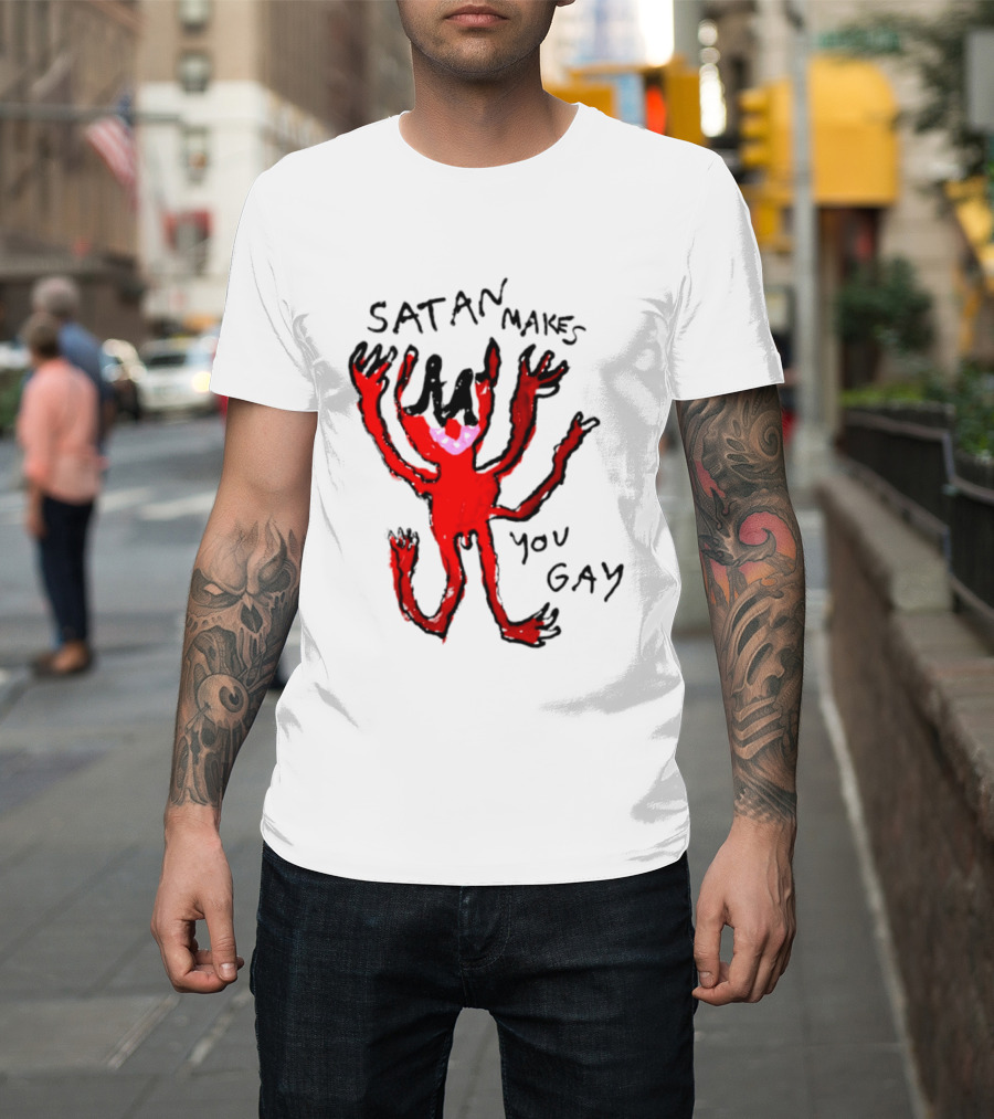 Satan Makes You Gay Devil Six Armed Creature T-Shirt