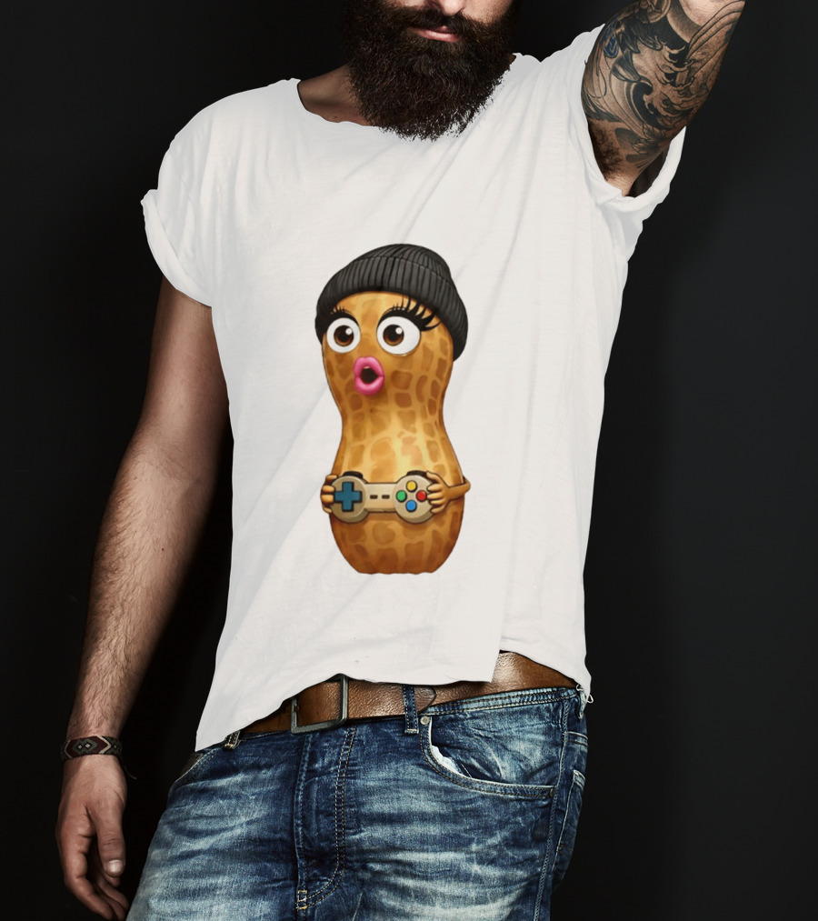 TheBurntPeanut Gamer Peanut With Beanie And Game Controller T-Shirt