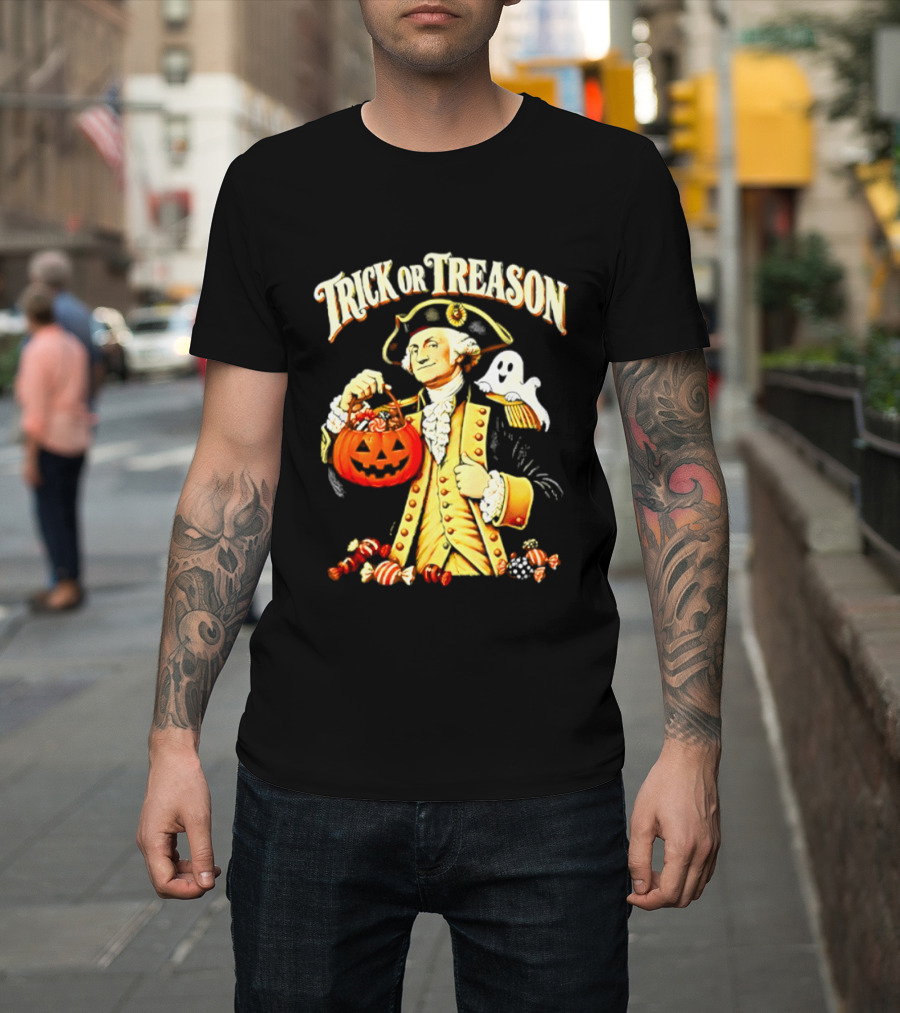 George Washington Trick Or Treason Halloween 2026 Pumpkin Ghost Candy T-Shirt