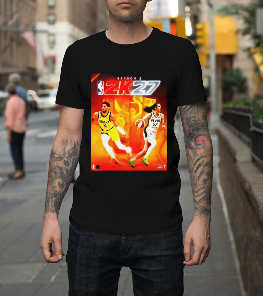 NBA 2K27 Season 2 Tyrese Haliburton Indiana And Caitlin Clark Fever Cover Athletes T-Shirt