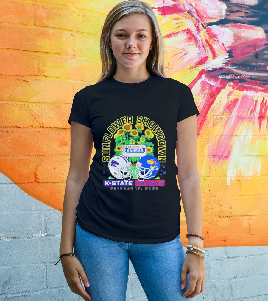 Sunflower Showdown K State Wildcats Vs Kansas Jayhawks October 17 2026 Welcome To Kansas Rivalry T-Shirt