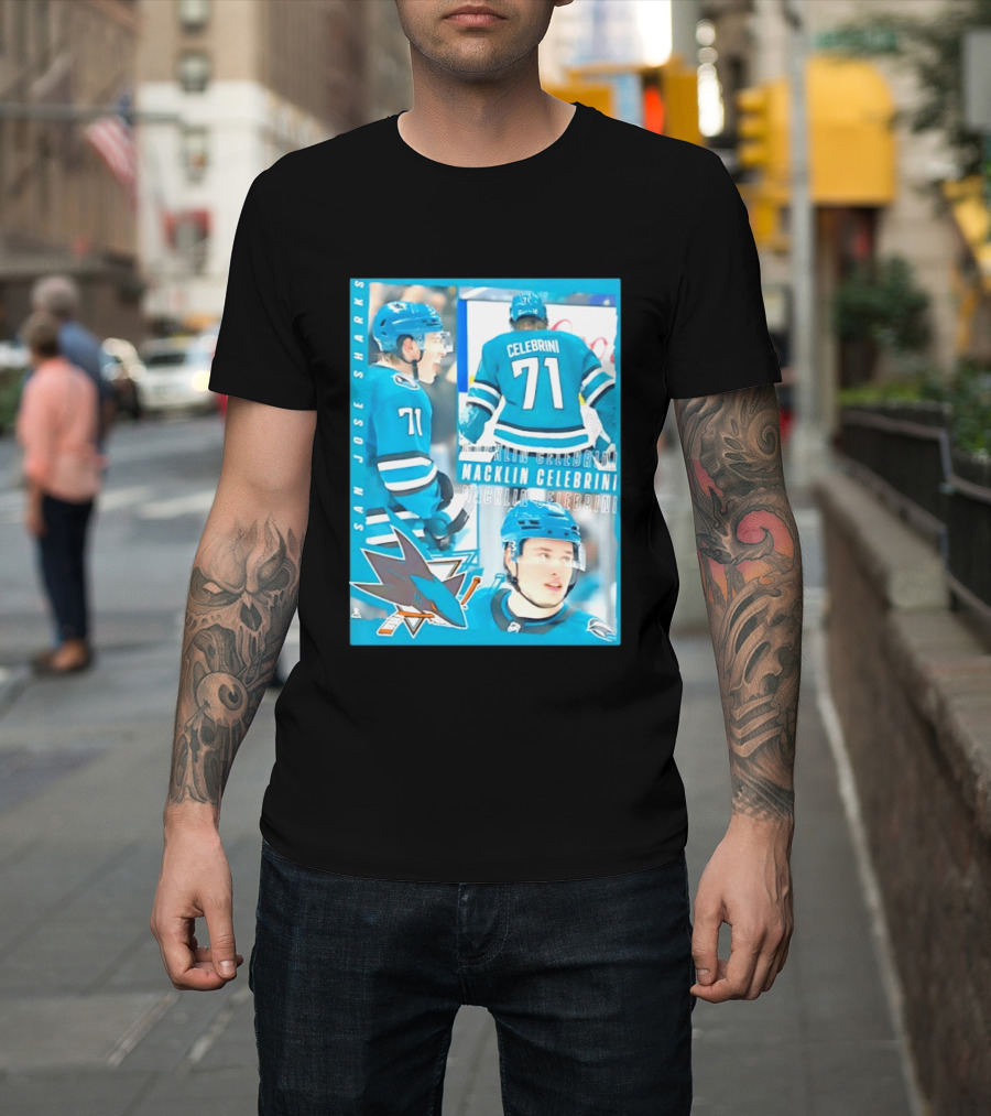San Jose Sharks Macklin Celebrini 71 NHL 2026 All For One T-Shirt