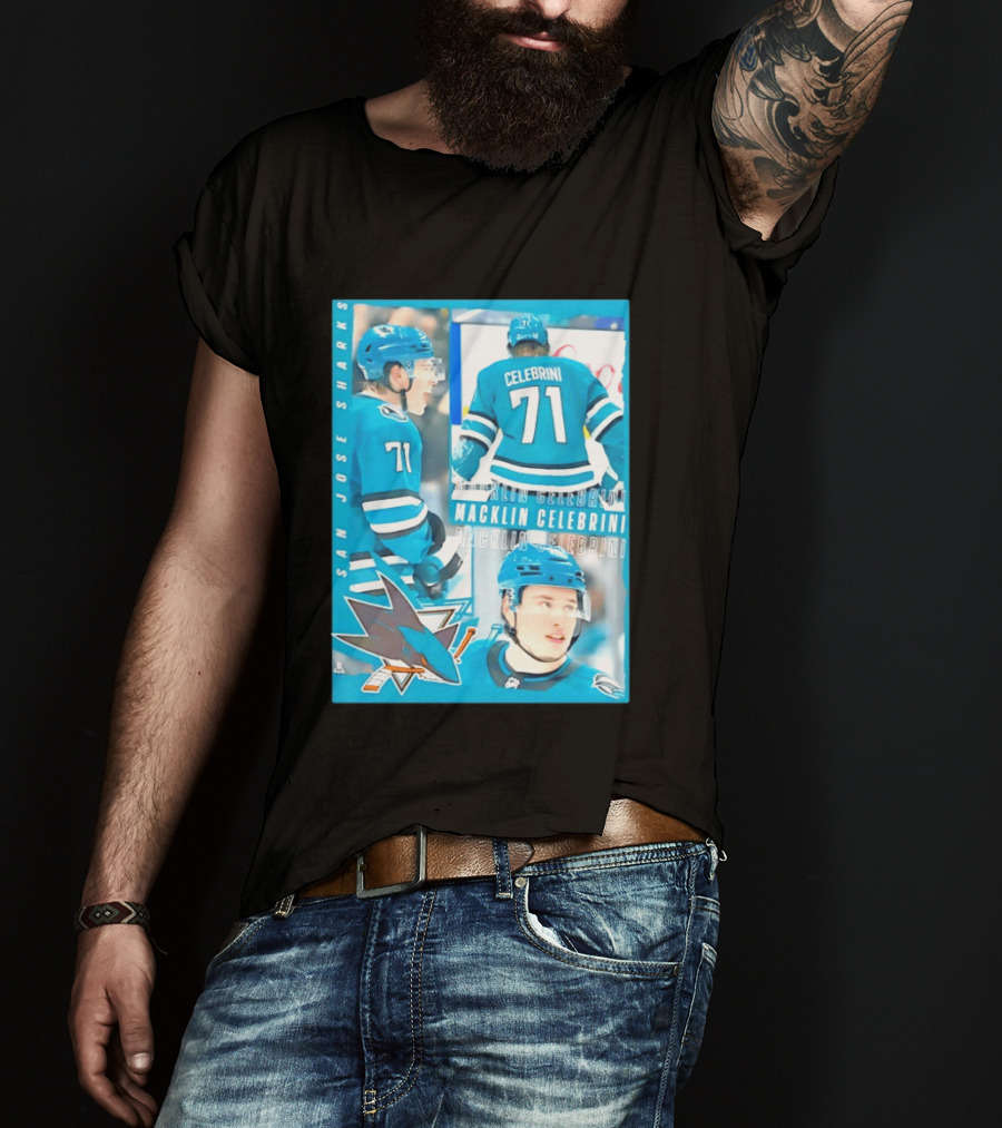 San Jose Sharks Macklin Celebrini 71 NHL 2026 All For One T-Shirt