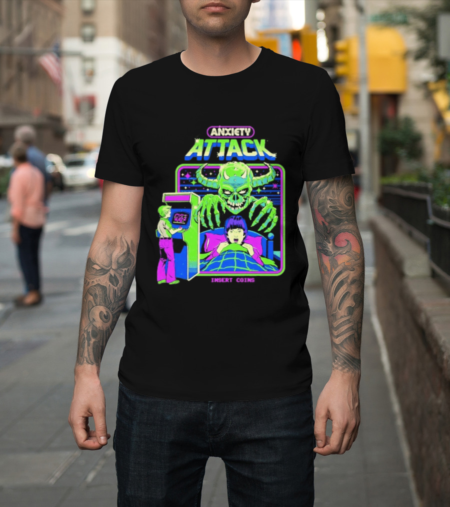 Retro Anxiety Attack Arcade Game Monster Steven Rhodes T-Shirt
