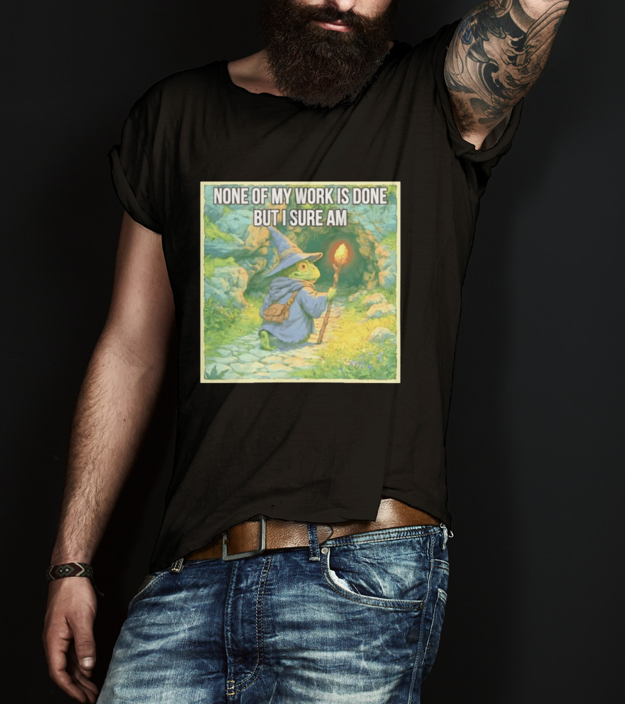 None Of My Work Is Done But I Sure Am Wizard Frog With Wand And Robe T-Shirt