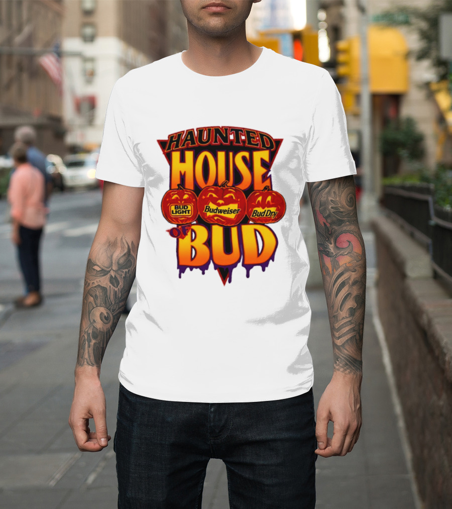 Halloween Haunted House Of Bud Budweiser Bud Light Bud Dry Pumpkins T-Shirt