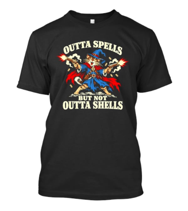 Outta Spells But Not Outta Shells Wizard Cat Pistol T-Shirt