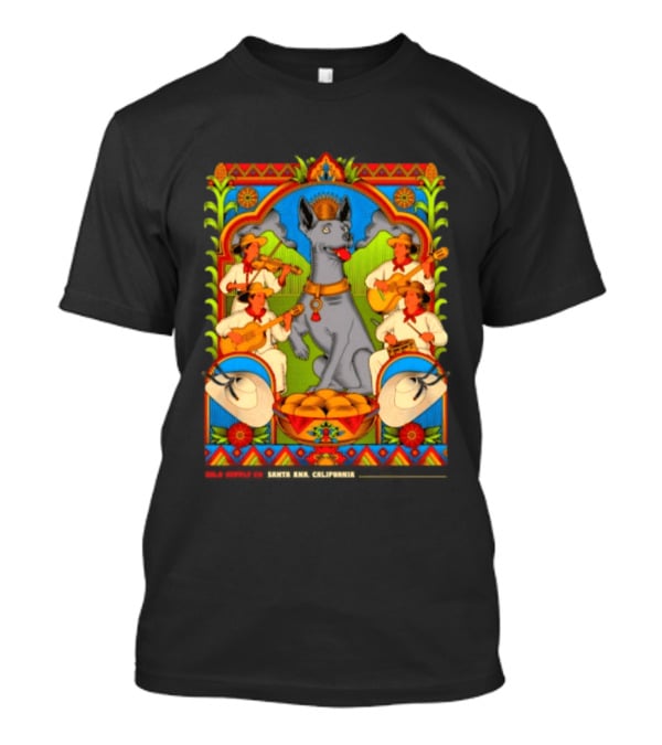 Xolo Supply Co Santa Ana California Xoloitzcuintli Vintage Mexican Art With Musicians And Dog T-Shirt