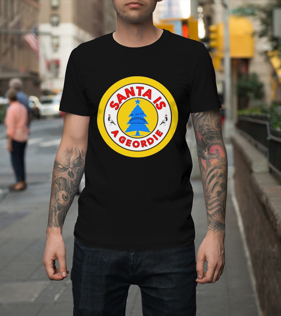 Santa Is A Geordie Christmas Tree Icon With Santa Hats And Bridge T-Shirt
