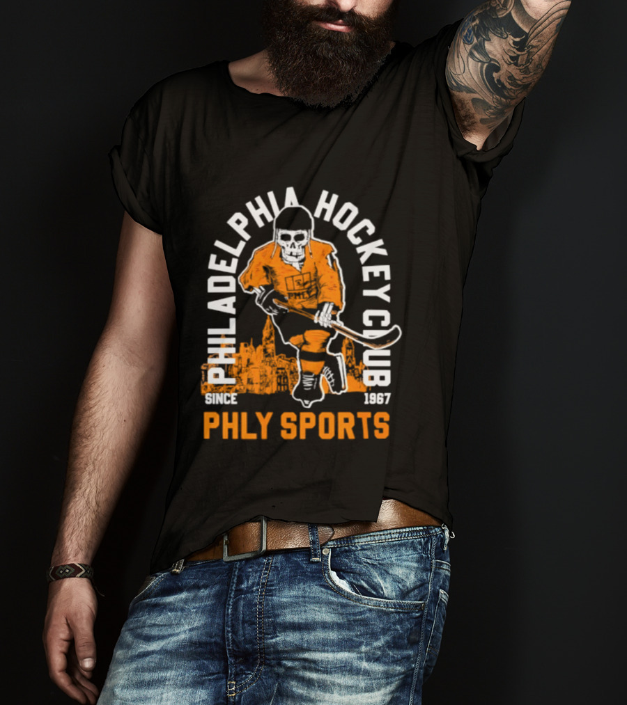 Philadelphia Hockey Club Skeleton Since 1967 Phly Sports Skyline T-Shirt
