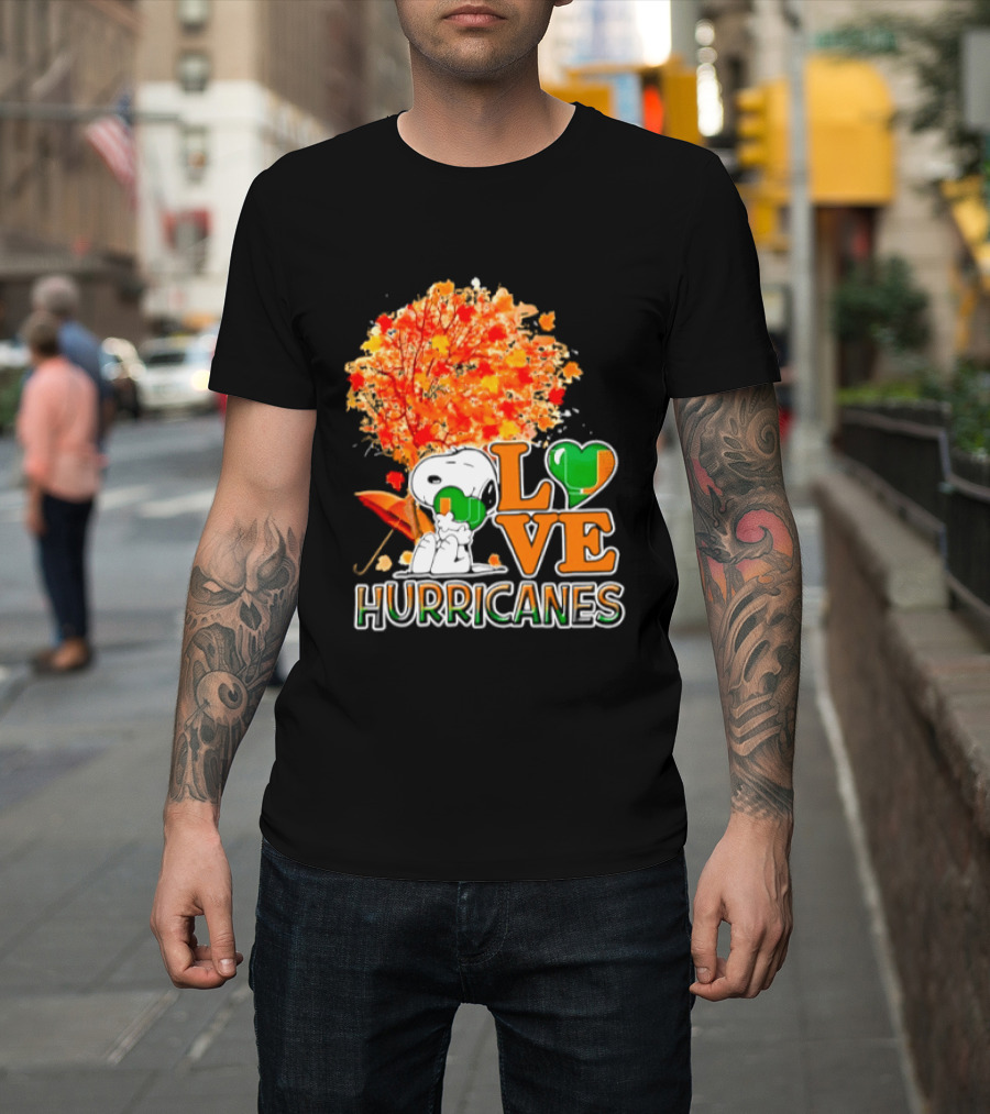 Snoopy X Miami Hurricanes NCAA Football Love Thanksgiving 2026 Autumn Tree T-Shirt
