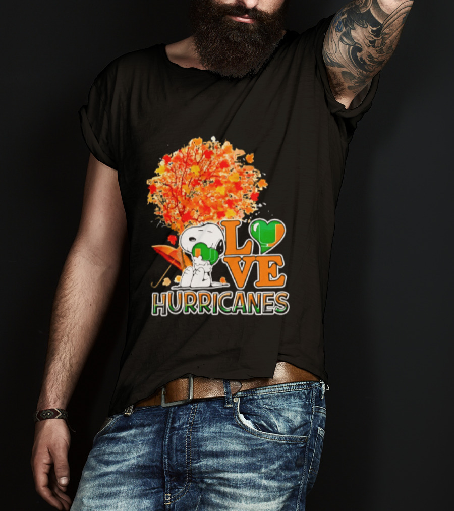 Snoopy X Miami Hurricanes NCAA Football Love Thanksgiving 2026 Autumn Tree T-Shirt