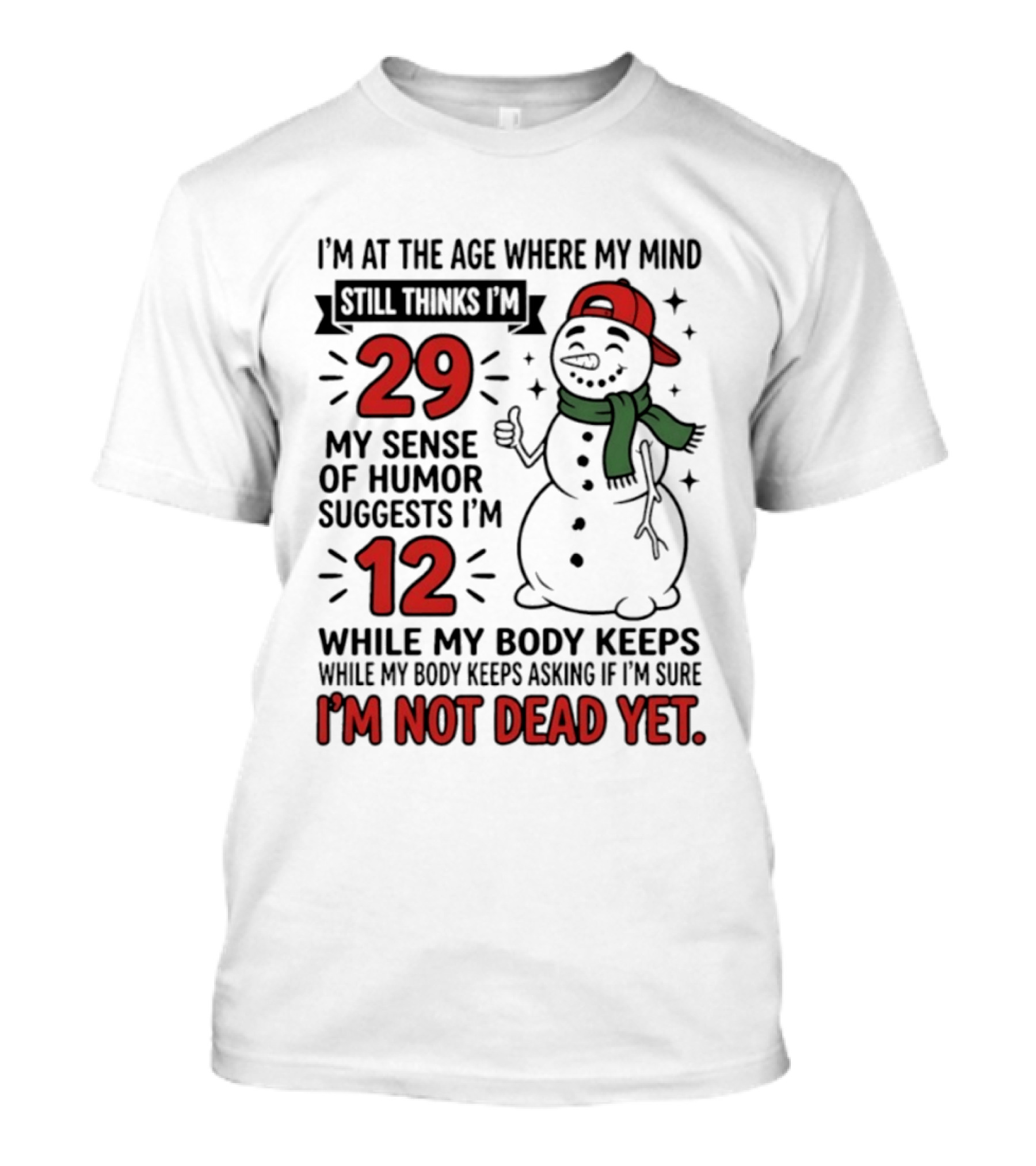 I'm At The Age Where My Mind Still Thinks I'm 29 My Sense Of Humor Suggests I'm 12 While My Body Keeps Asking If I'm Not Dead Yet T-Shirt