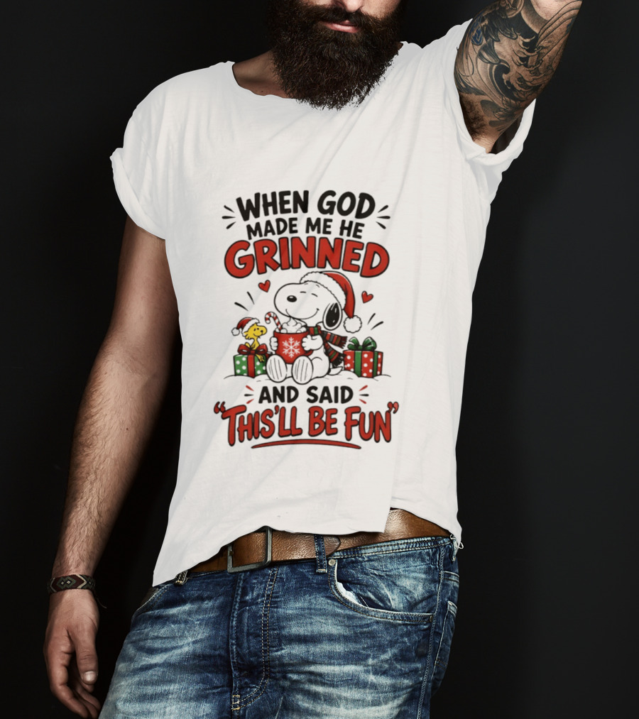 When God Made Me He Grinned Snoopy Christmas Festive Fun 2026 T-Shirt