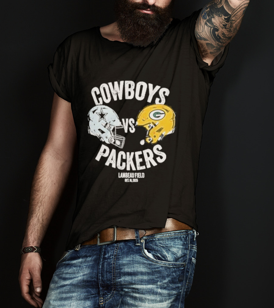 Cowboys Vs Packers Lambeau Field October 18 2026 Helmet Matchup T-Shirt