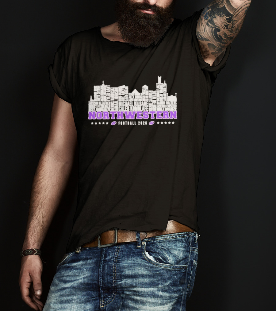 Northwestern Wildcats Football 2026 City Skyline Player T-Shirt