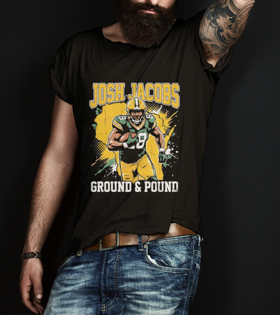 Josh Jacobs Ground & Pound Running Back Art Green And Gold Player T-Shirt
