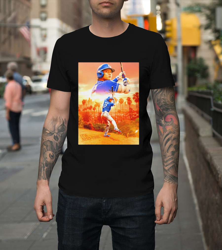 Shohei Ohtani Los Angeles Dodgers MLB It's Show Time Skyline Baseball Player T-Shirt
