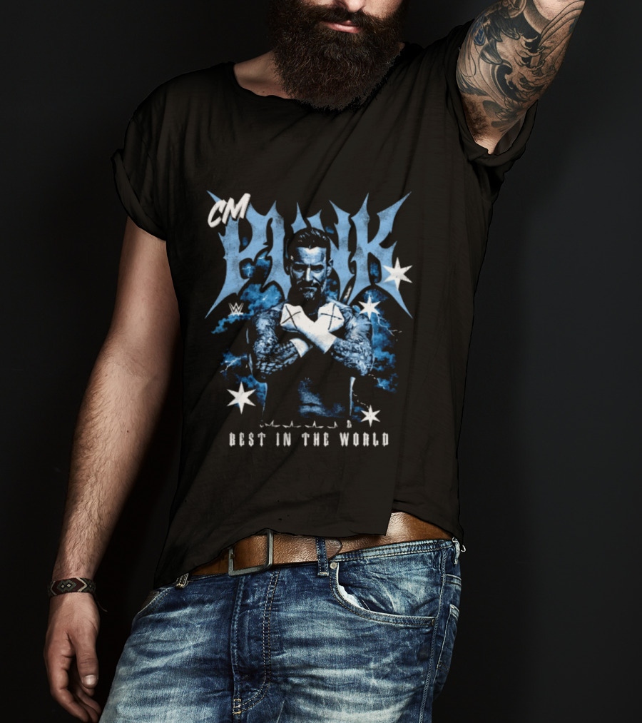 CM Punk WWE Best In The World Monochrome Blue Stars T-Shirt
