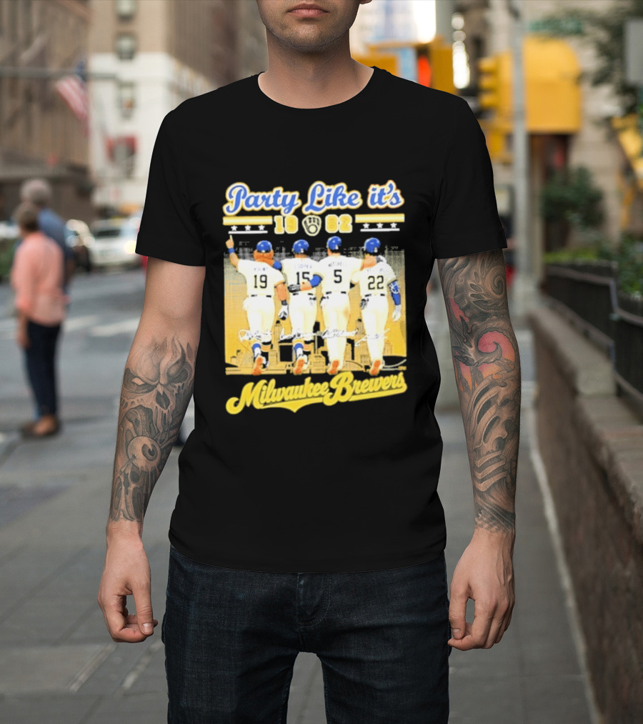 Party Like It's 1982 Milwaukee Brewers City Skyline Signatures T-Shirt