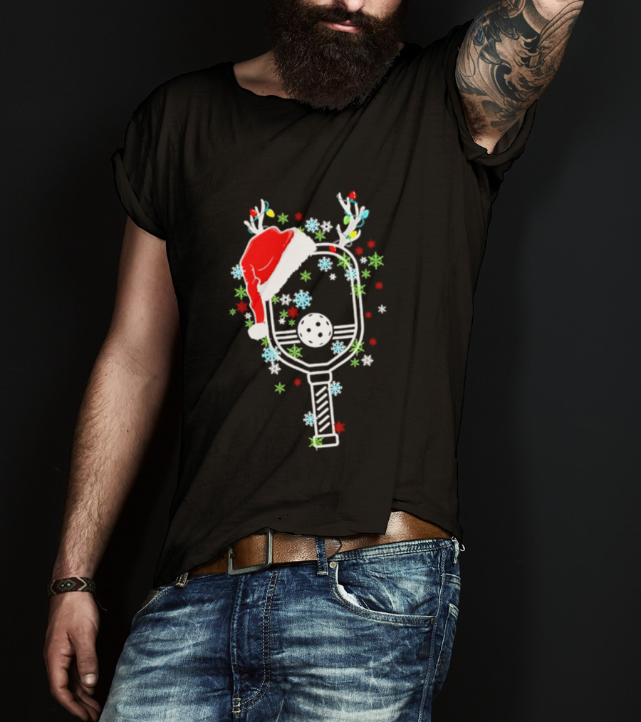 Pickleball Christmas 2026 Festive Paddle With Santa Hat And Holiday Decorations T-Shirt