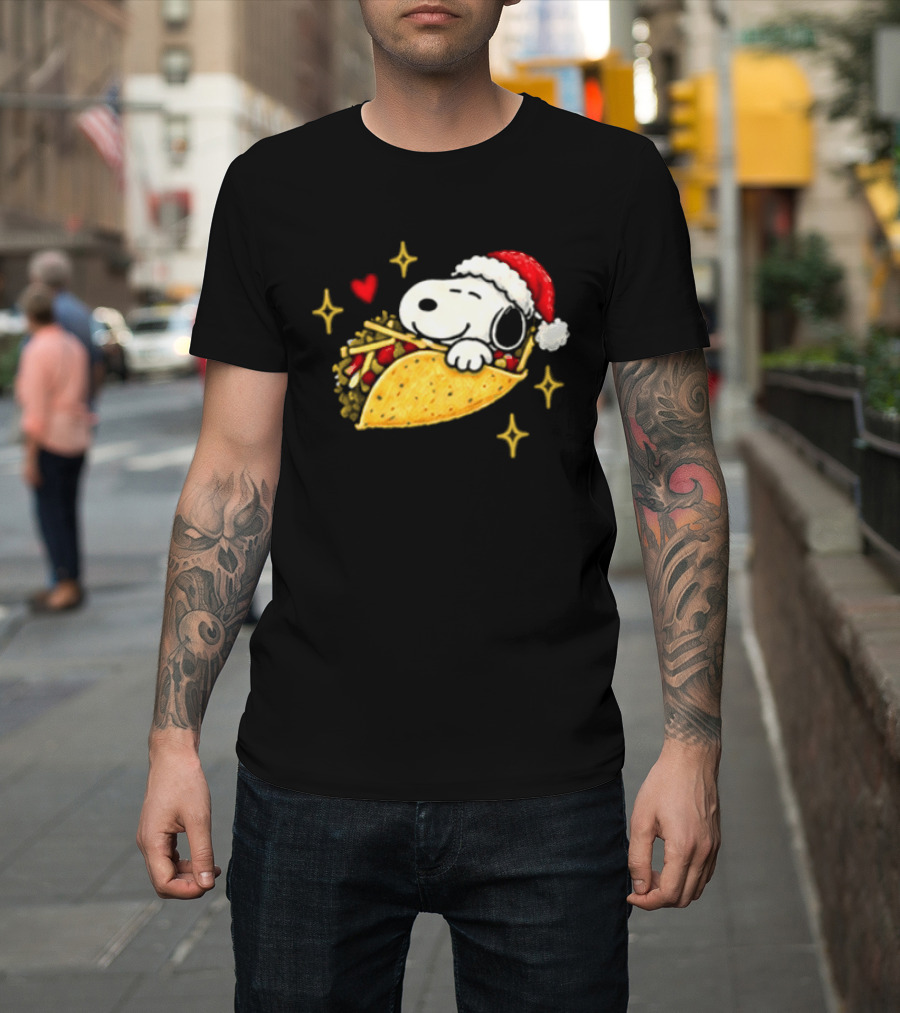 Taco Bell Snoopy Christmas Taco Lovers Festive Santa Hat T-Shirt