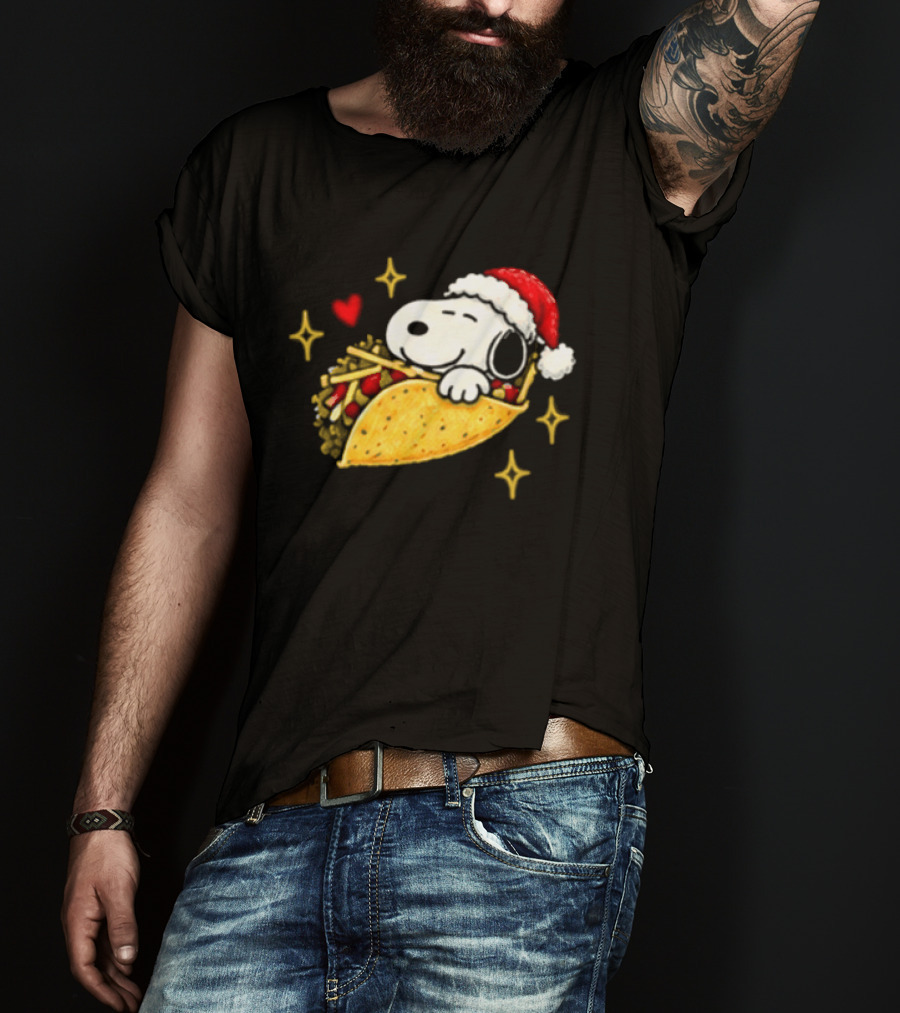 Taco Bell Snoopy Christmas Taco Lovers Festive Santa Hat T-Shirt