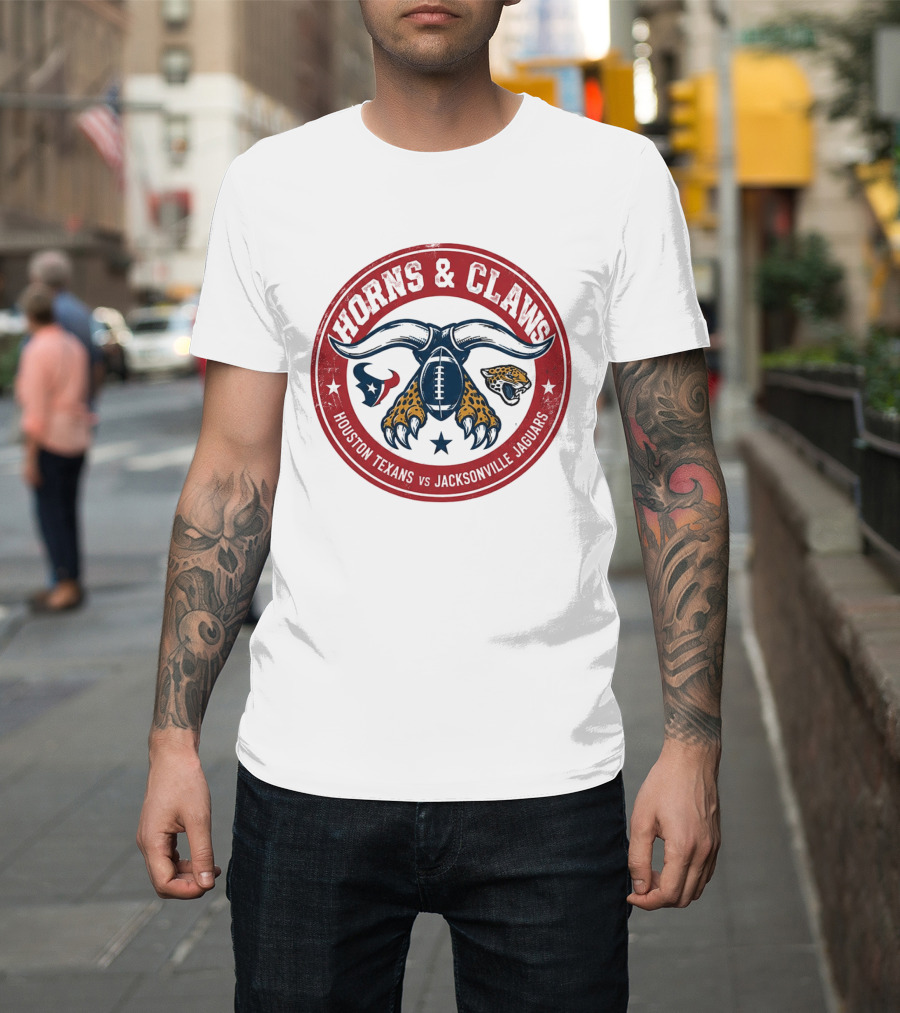 Horns & Claws Houston Texans Vs Jacksonville Jaguars 2026 Red Football T-Shirt