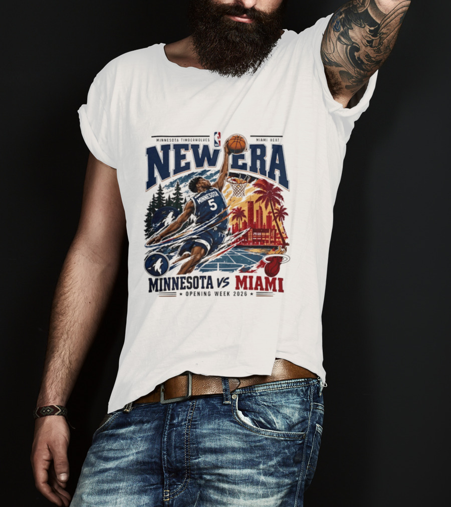 Minnesota Timberwolves Vs Miami Heat Anthony Edwards 5 New Era Opening Week 2026 T-Shirt