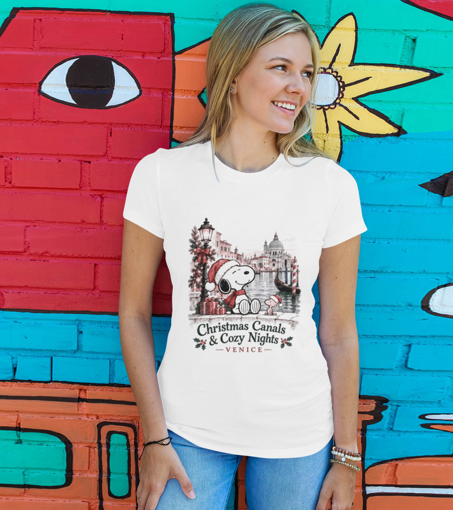 Christmas Canals Cozy Nights Venice Snoopy T-Shirt
