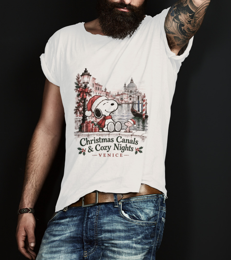 Christmas Canals Cozy Nights Venice Snoopy T-Shirt