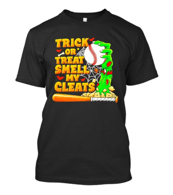 Trick Or Treat Smell My Cleats Zombie Hand Baseball Bat Halloween T-Shirt