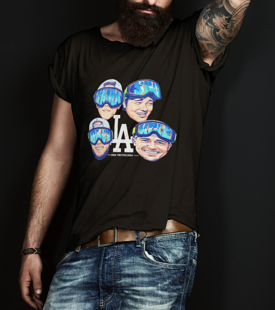 Los Angeles Dodgers 2026 Postseason Big Head LA Goggles MAMA SMILE MIKE T-Shirt