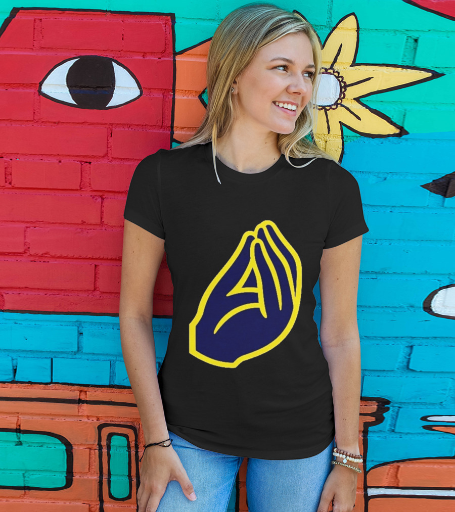Milwaukee Yellow Indistinguishable Lettering Blue Enclosed Prayer Hands T-Shirt