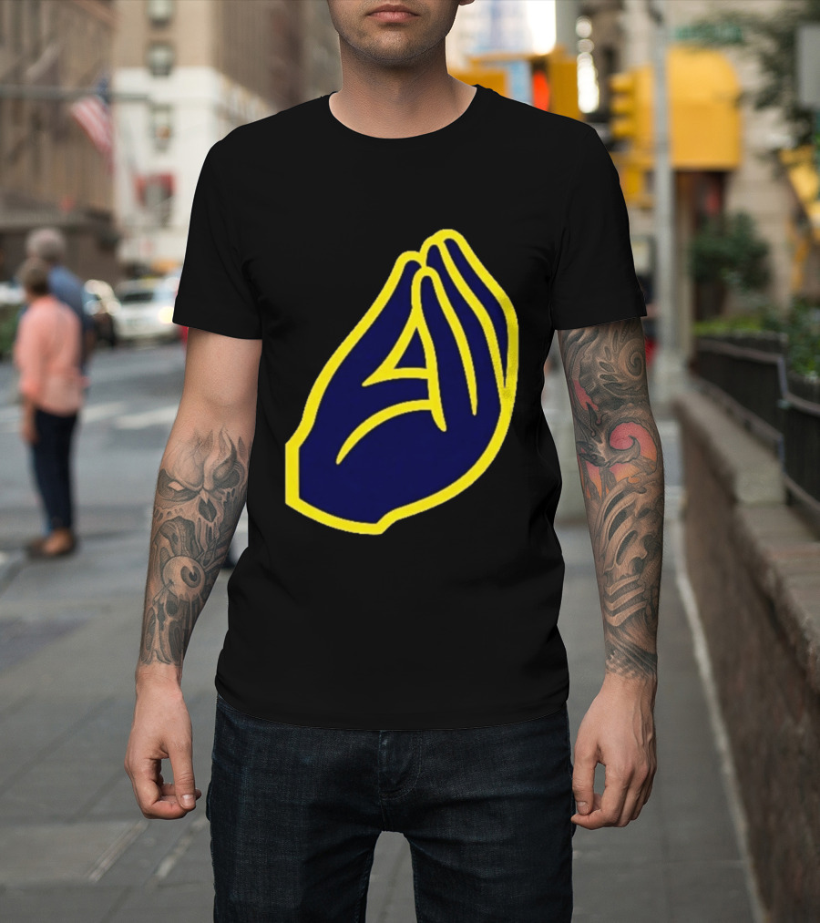 Milwaukee Yellow Indistinguishable Lettering Blue Enclosed Prayer Hands T-Shirt