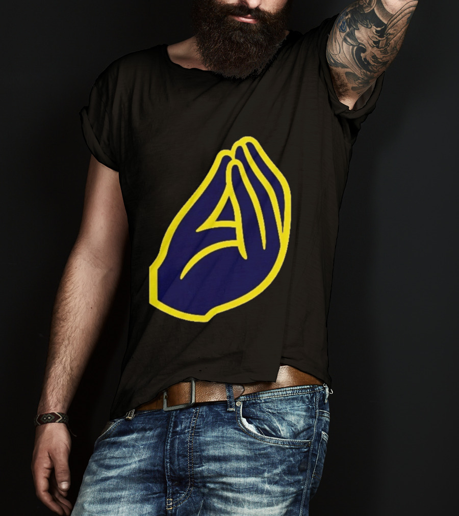 Milwaukee Yellow Indistinguishable Lettering Blue Enclosed Prayer Hands T-Shirt
