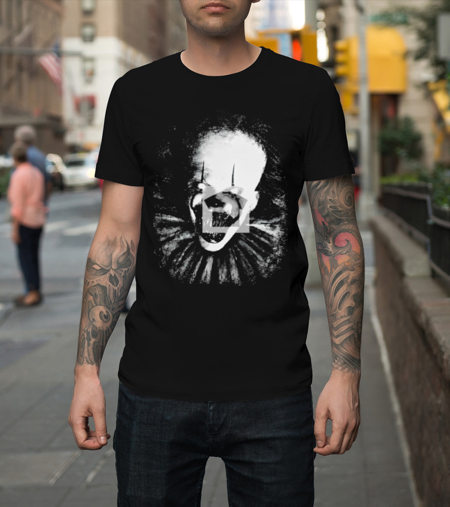 Pennywise The Dancing Clown Horror Movie Halloween Scary Face With Ruffled Collar T-Shirt